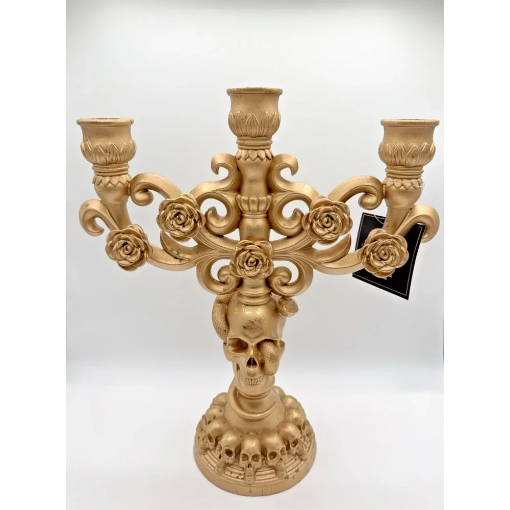 New Christian Siriano 3 Candle Holder Skull and Serpent Candelabra 16 in x 14 in